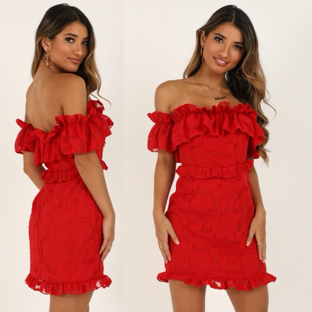 Showpo Red Off-Shoulder Mini Dress